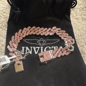 Invicta Pink Sparkling Chain Bracelet